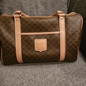 Celine Macadam Canvas Boston Bag Canvas Handbag in Very Good Condition